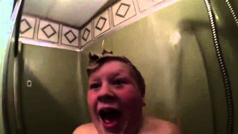 dad in shower|Son pranks dad in shower. Its hilarious. 